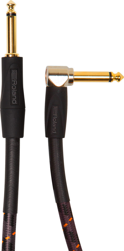 Roland RIC-G20A Gold Series 1/4" Plug to 1/4" Right-Angle Plug Instrument Cable (20')