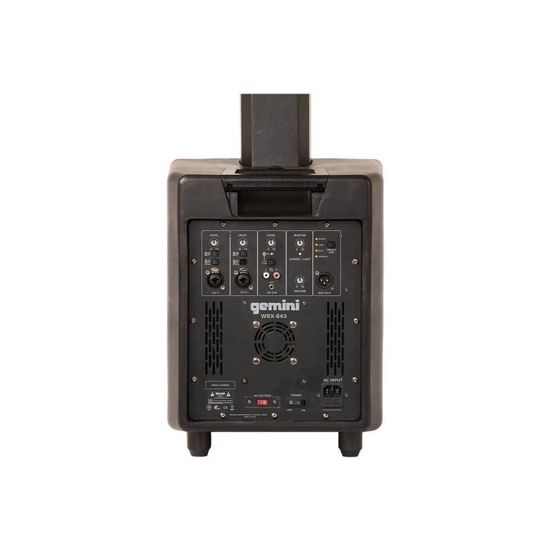 Gemini WRX-843 Système de haut-parleurs de sonorisation à colonnes alimentées, puissance continue 250 W + 50 W RMS, 4 pilotes haute fréquence 3,5"