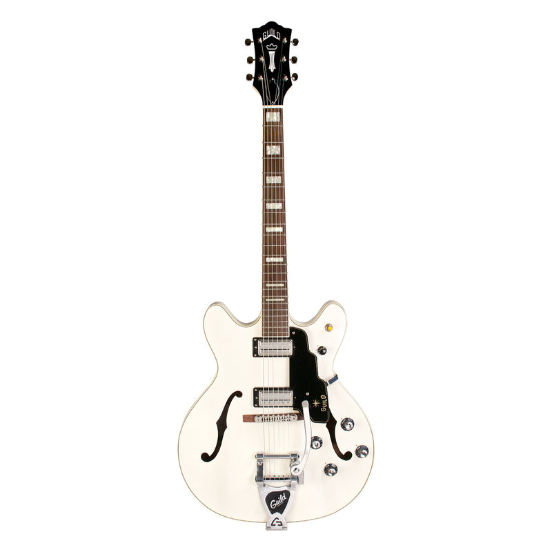 Guild NEWARK STARFIRE V Guitare électrique avec cordier Guild Vibrato - Snowcrest White