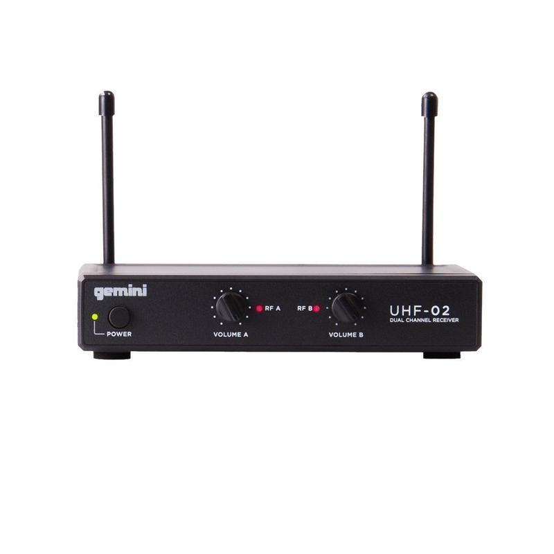 Gemini UHF-02HL Dual Channel Wireless System, Includes UHF Receiver, 2x Beltpack Transmitter and 2x Headset Lavalier Microphone
