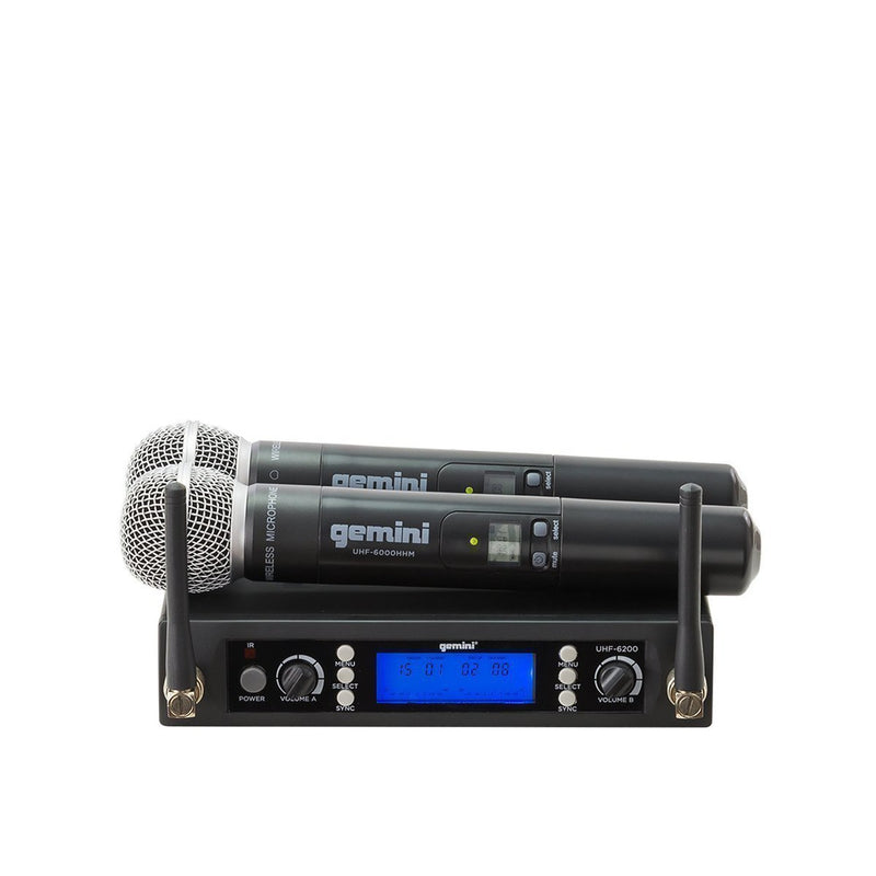 Gemini UHF-6200M-R2 Dual Channel Wireless PLL System, Includes UHF Receiver and 2x Handheld Microphone