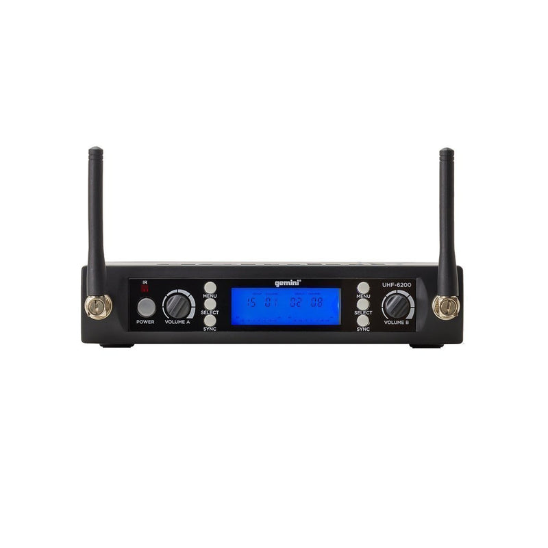 Gemini UHF-6200M-R2 Dual Channel Wireless PLL System, Includes UHF Receiver and 2x Handheld Microphone