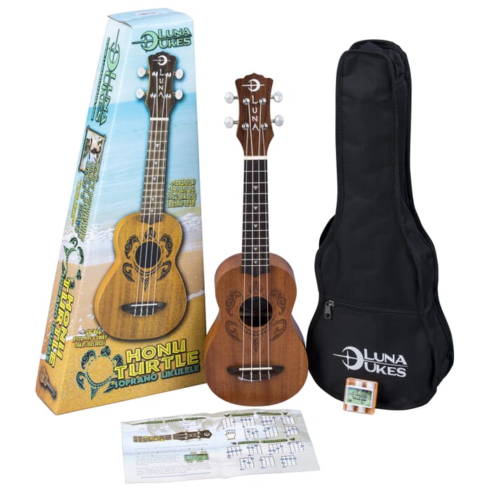 Luna UKE HONU Turtle Soprano Ukulele Pack