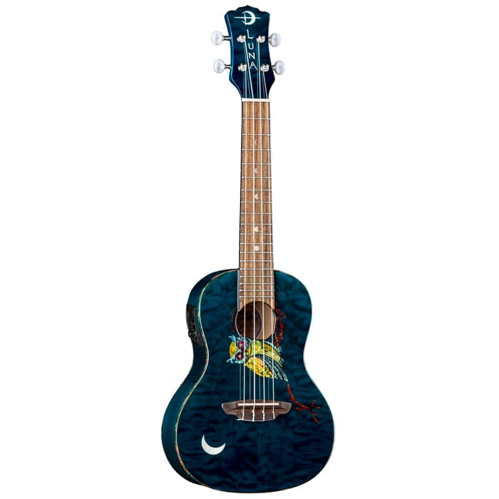 Luna UKE OWL C Owl Quilt Concert Ukulele (Transparent Blue)