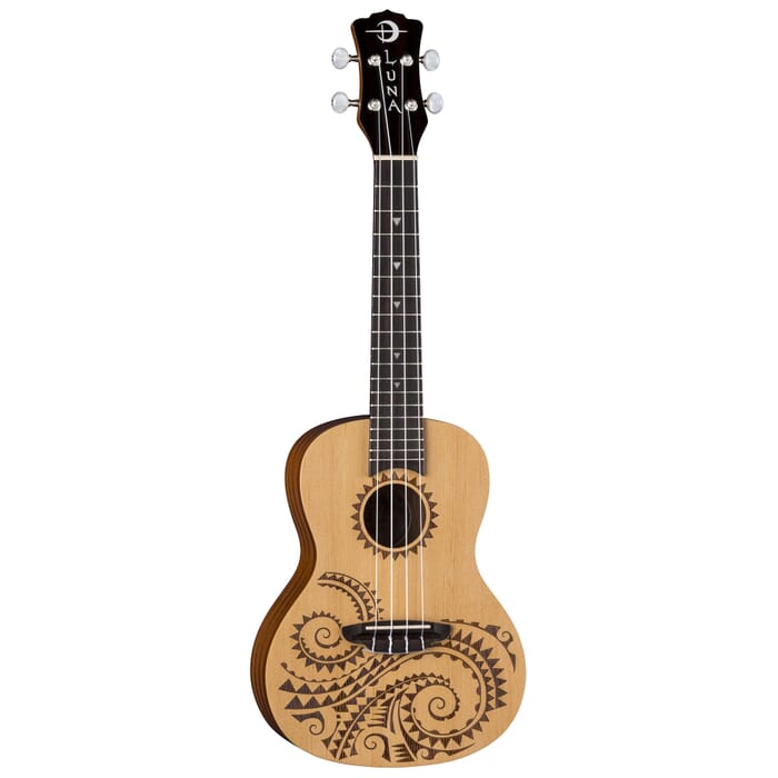 Luna UKE TC SPR Tattoo Spruce Concert Ukulele (Satin Natural)