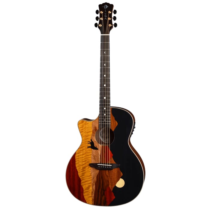 Luna VISTA Guitare acoustique/électrique en bois tropical Wolf avec étui rigide – Naturel brillant