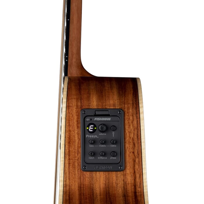 Luna VISTA Guitare acoustique/électrique en bois tropical Wolf avec étui rigide – Naturel brillant